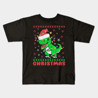 Tree Rex T-rex wrapped with Christmas Lights Christmas Tree Kids T-Shirt